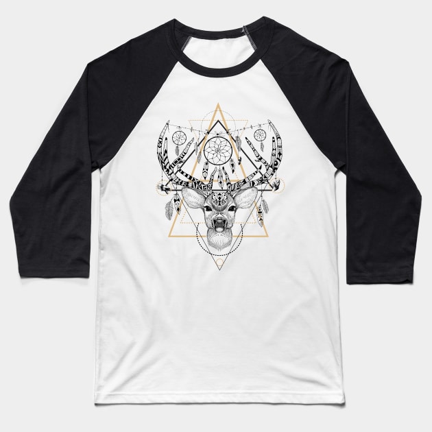Deer in aztec style Baseball T-Shirt by fears